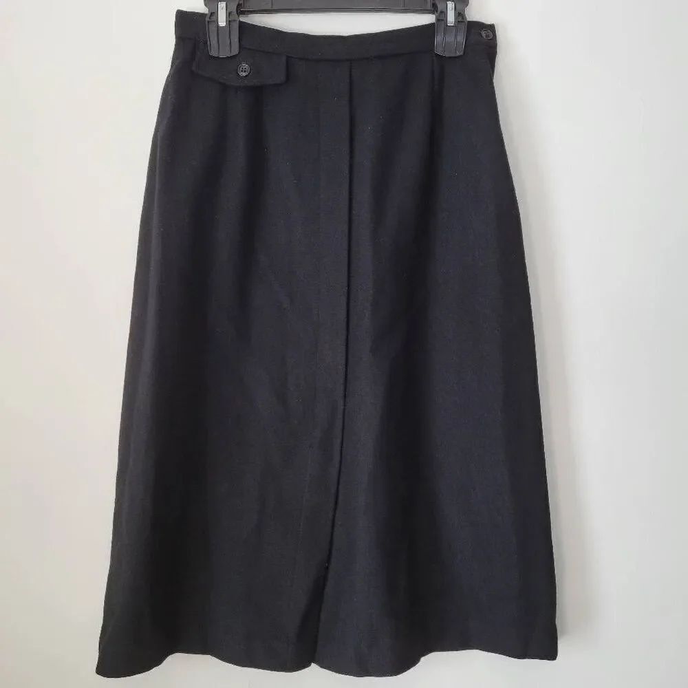 Vintage Hunter Sportswear Black Wool Midi Skirt Size 10 Lined A-Line Classic War